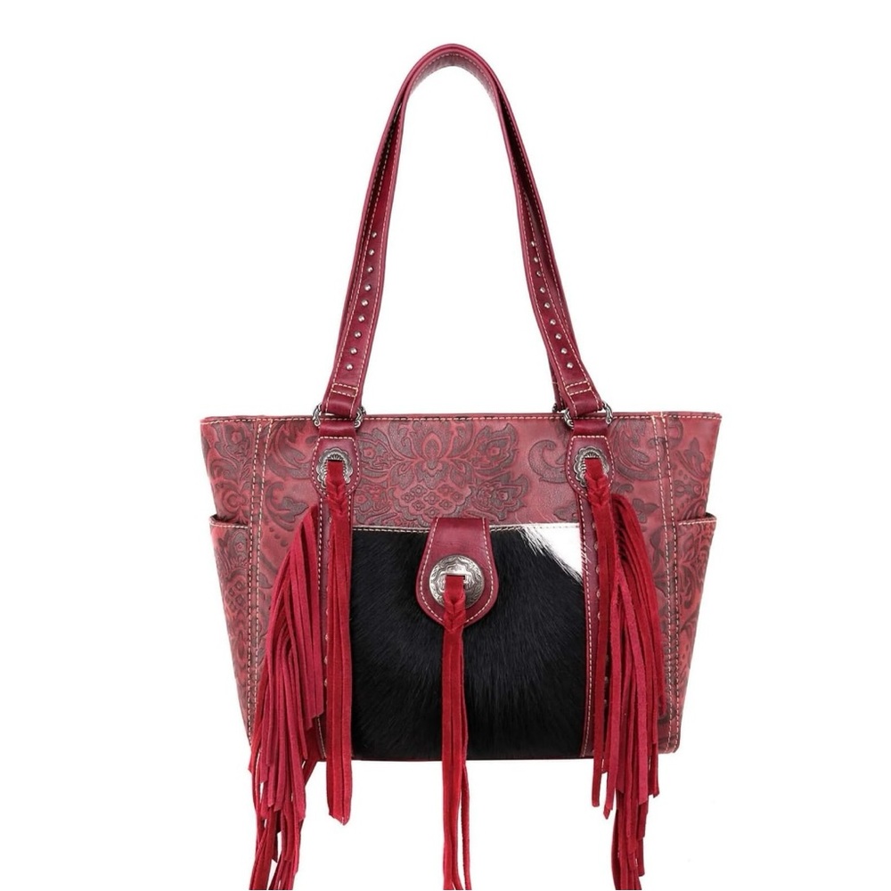 Trinity Ranch Red and Black Concealed to carry Shoulder Bag with Fringe •NWOT•